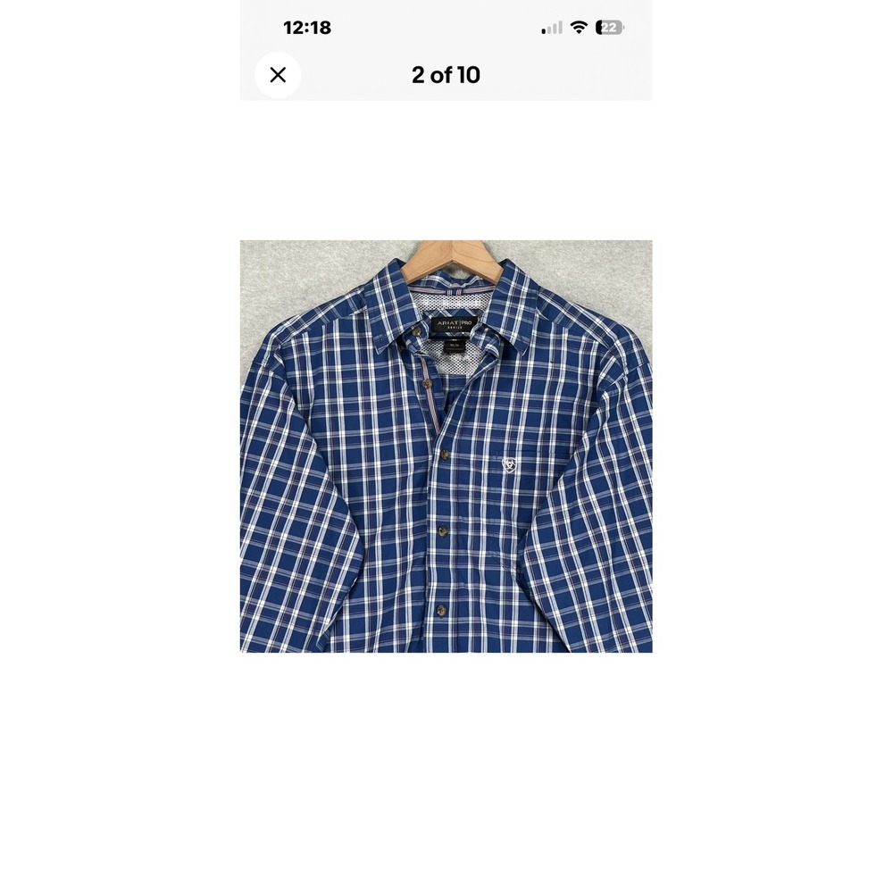 Ariat Pro Series Mens Blue White Plaid Long Sleeve Button Down Shirt M